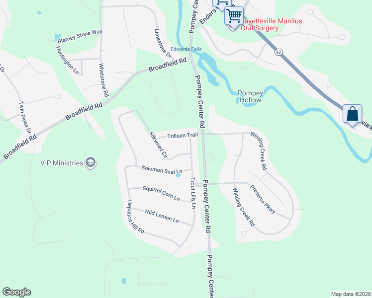 map of restaurants, bars, coffee shops, grocery stores, and more near 4329 Trout Lilly Lane in Manlius