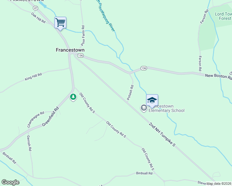 map of restaurants, bars, coffee shops, grocery stores, and more near 325 2nd New Hampshire Turnpike South in Francestown