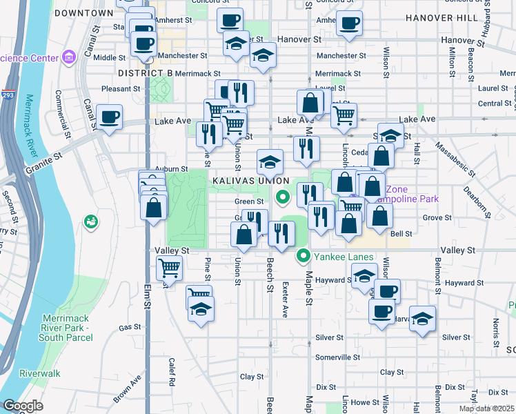 map of restaurants, bars, coffee shops, grocery stores, and more near 324 Beech Street in Manchester