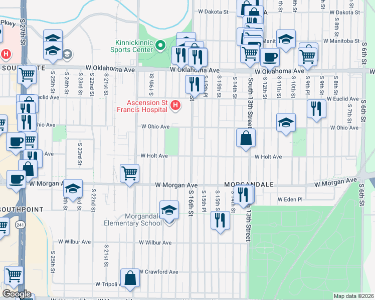 map of restaurants, bars, coffee shops, grocery stores, and more near 3332 South 17th Street in Milwaukee