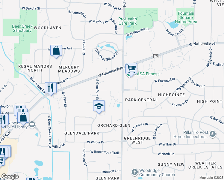 map of restaurants, bars, coffee shops, grocery stores, and more near 3324 Glen Park Court in New Berlin