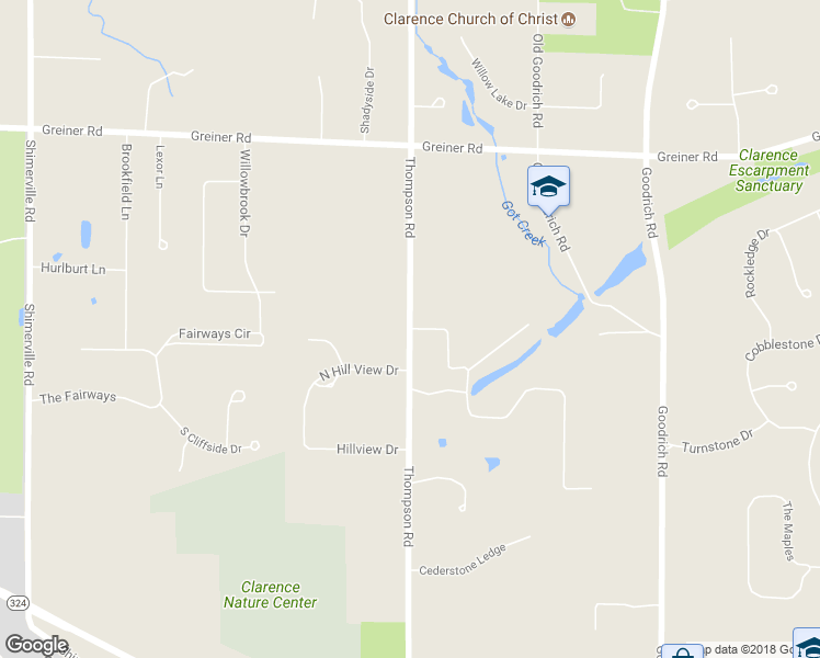 map of restaurants, bars, coffee shops, grocery stores, and more near 5031 Thompson Road in Clarence