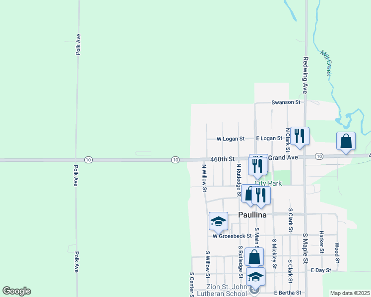 map of restaurants, bars, coffee shops, grocery stores, and more near 420 West Grand Avenue in Paullina
