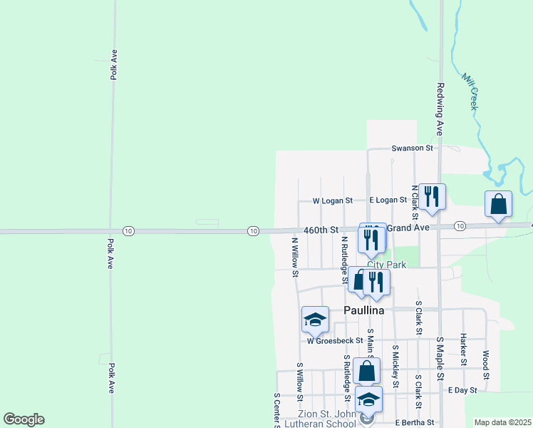 map of restaurants, bars, coffee shops, grocery stores, and more near 420 West Grand Avenue in Paullina