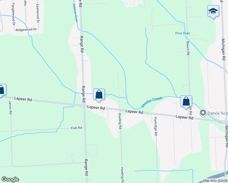 map of restaurants, bars, coffee shops, grocery stores, and more near 2597 Hueling Road in Port Huron