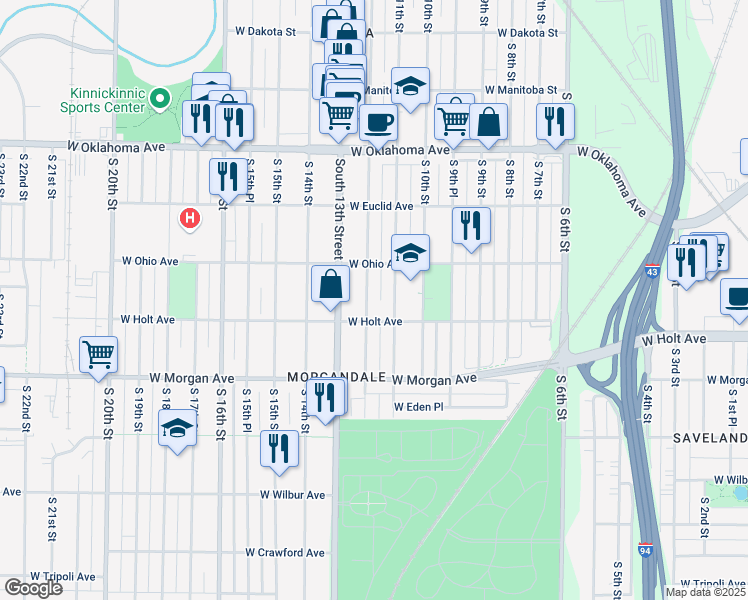 map of restaurants, bars, coffee shops, grocery stores, and more near 3329 South 11th Street in Milwaukee