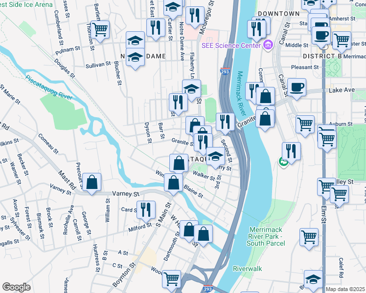 map of restaurants, bars, coffee shops, grocery stores, and more near 46 Dover Street in Manchester