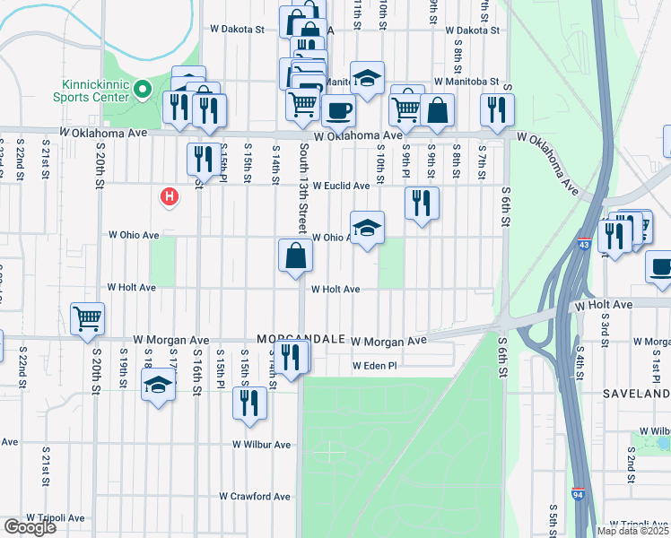 map of restaurants, bars, coffee shops, grocery stores, and more near 3329 South 11th Street in Milwaukee