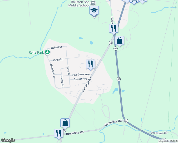 map of restaurants, bars, coffee shops, grocery stores, and more near 4 Pine Grove Avenue in Ballston Spa