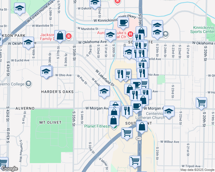 map of restaurants, bars, coffee shops, grocery stores, and more near 3009 West Lakefield Drive in Milwaukee