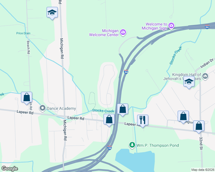 map of restaurants, bars, coffee shops, grocery stores, and more near 134 Pine Needle Circle in Port Huron