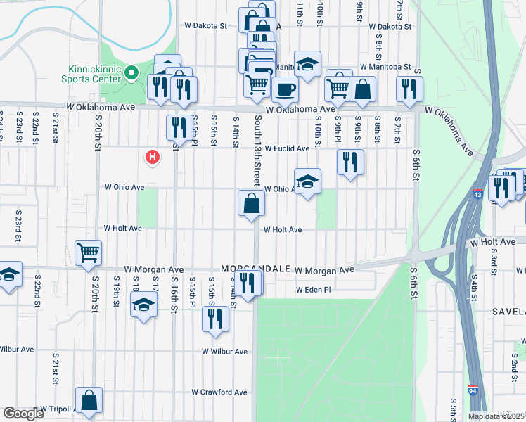 map of restaurants, bars, coffee shops, grocery stores, and more near 3328 South 13th Street in Milwaukee