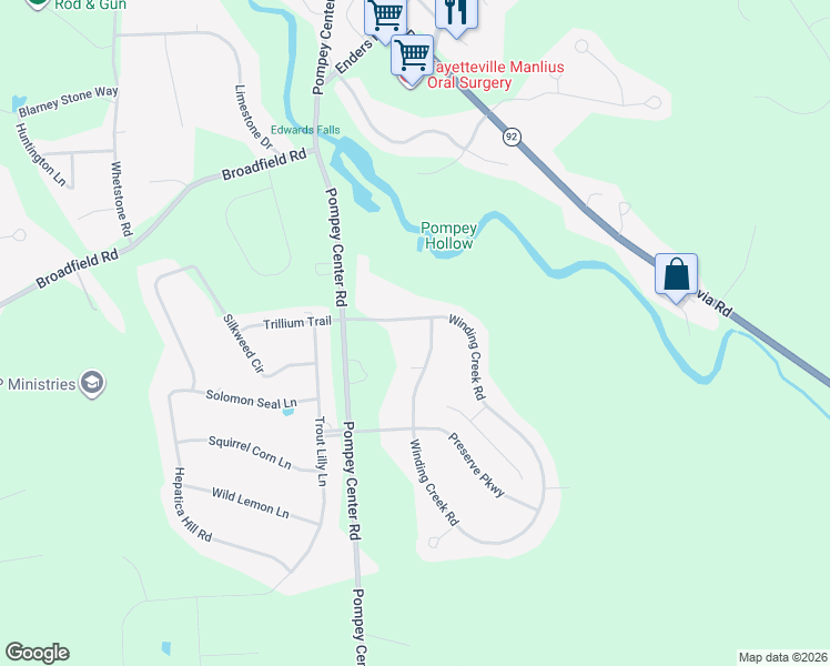 map of restaurants, bars, coffee shops, grocery stores, and more near 4228 Winding Creek Road in Manlius