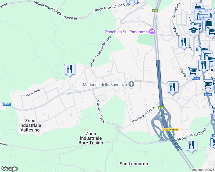map of restaurants, bars, coffee shops, grocery stores, and more near 236 Strada Provinciale Val Tesino in Grottammare