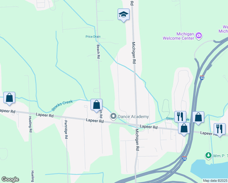 map of restaurants, bars, coffee shops, grocery stores, and more near 2605 Alger Road in Port Huron