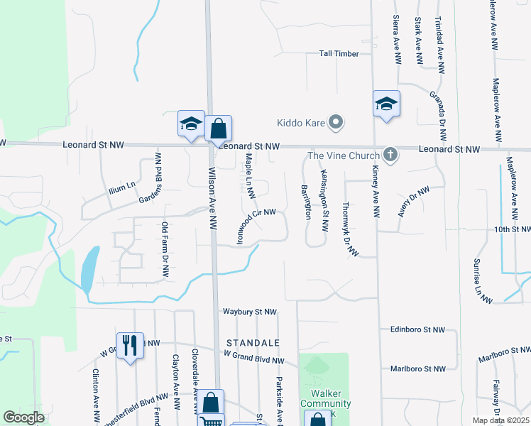 map of restaurants, bars, coffee shops, grocery stores, and more near 986 Country Gardens Northwest in Grand Rapids