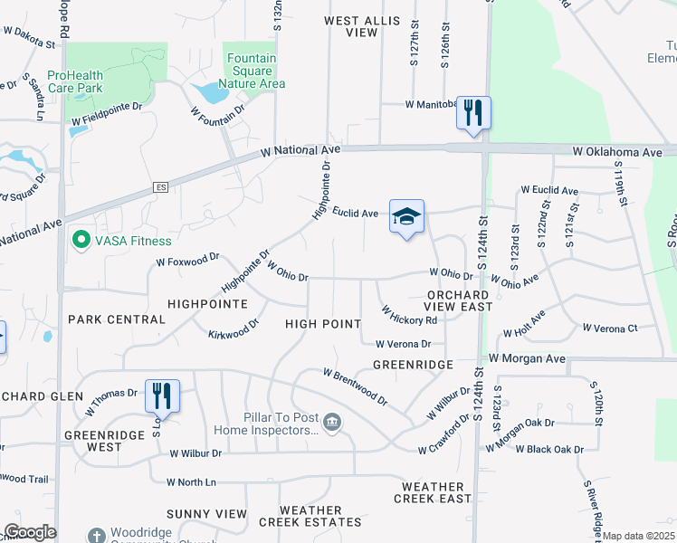 map of restaurants, bars, coffee shops, grocery stores, and more near 12950 West Ohio Drive in New Berlin