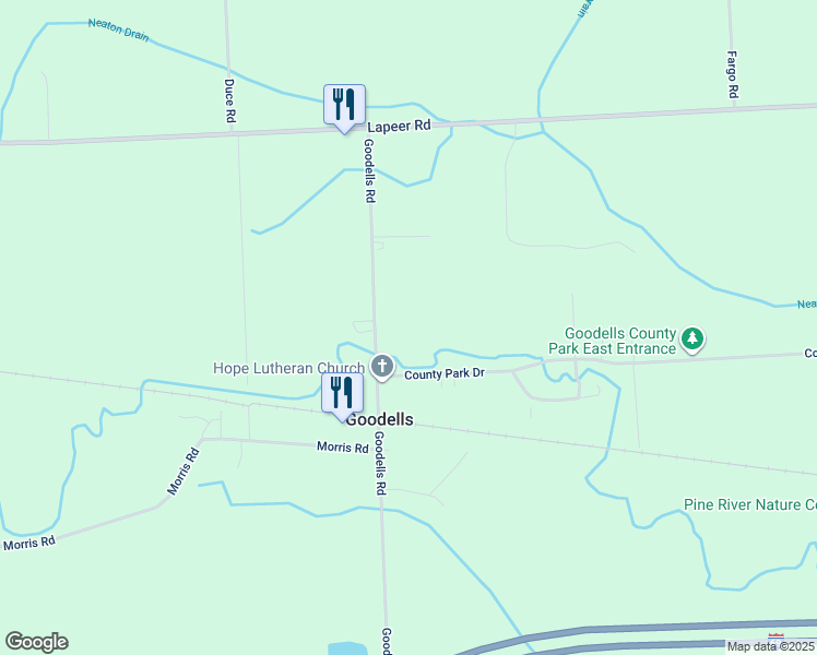 map of restaurants, bars, coffee shops, grocery stores, and more near 2838 Goodells Road in Goodells