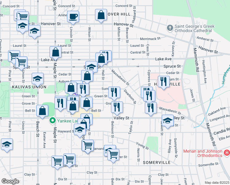 map of restaurants, bars, coffee shops, grocery stores, and more near 357 Belmont Street in Manchester