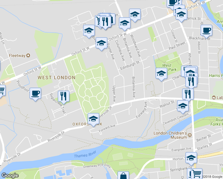 map of restaurants, bars, coffee shops, grocery stores, and more near 48 Upper Avenue in London
