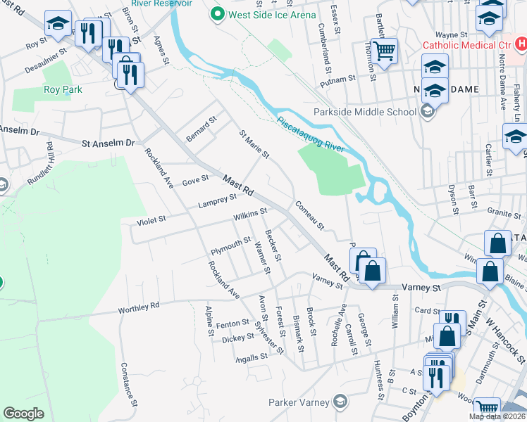 map of restaurants, bars, coffee shops, grocery stores, and more near 34 Wilkins Street in Manchester
