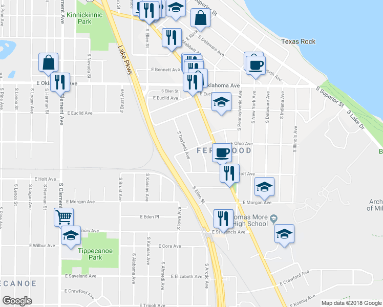 map of restaurants, bars, coffee shops, grocery stores, and more near 3306 South Dayfield Avenue in Milwaukee