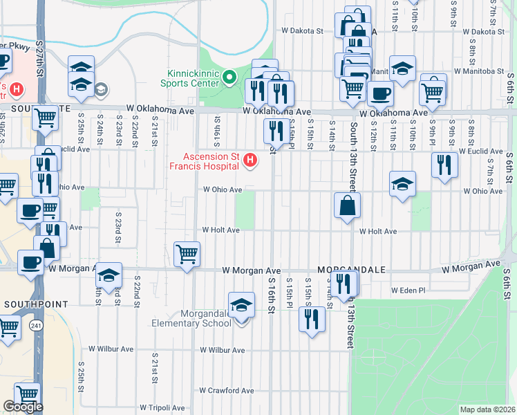 map of restaurants, bars, coffee shops, grocery stores, and more near 3332 South 17th Street in Milwaukee