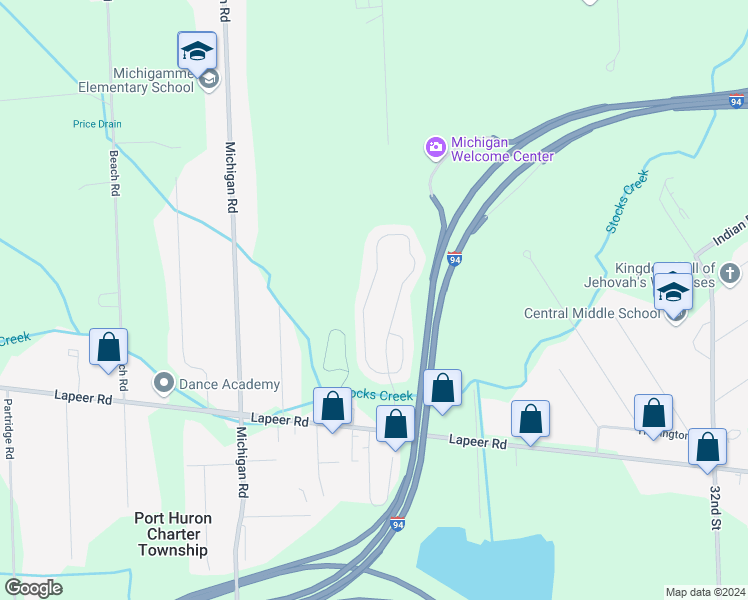 map of restaurants, bars, coffee shops, grocery stores, and more near 134 Pine Needle Circle in Port Huron