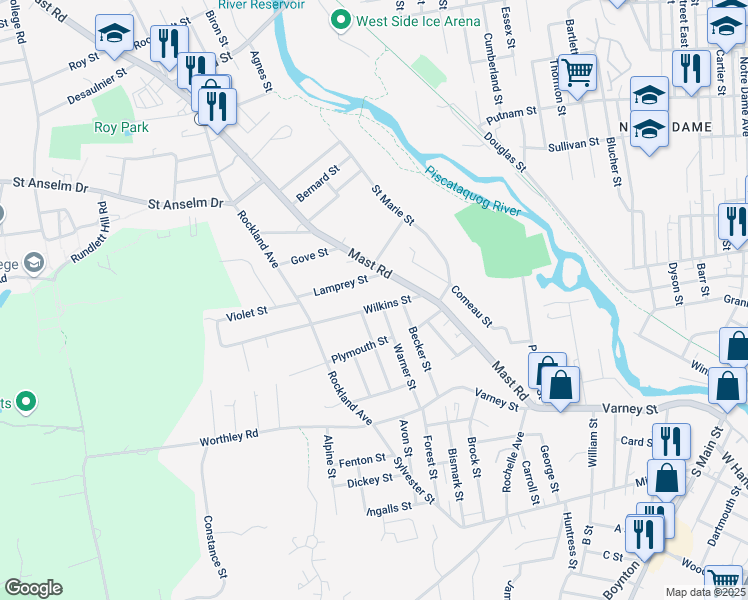 map of restaurants, bars, coffee shops, grocery stores, and more near 91 Wilkins Street in Manchester