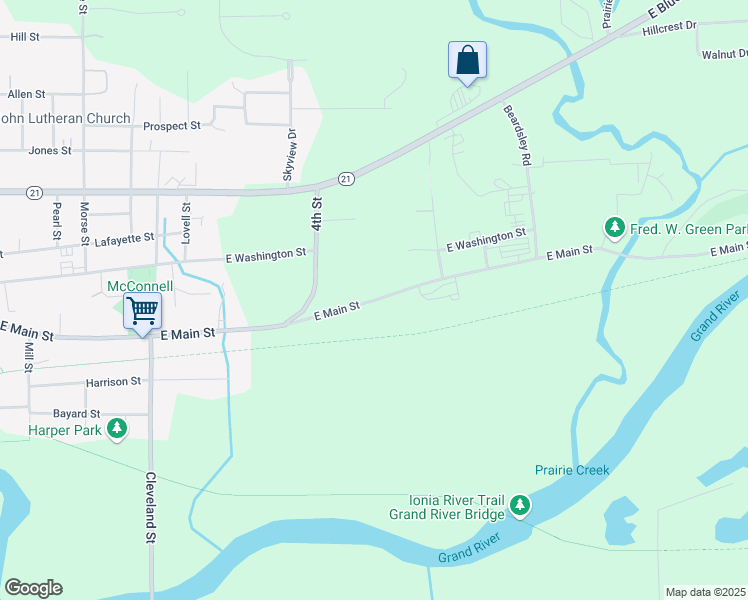 map of restaurants, bars, coffee shops, grocery stores, and more near East Main Street in Ionia