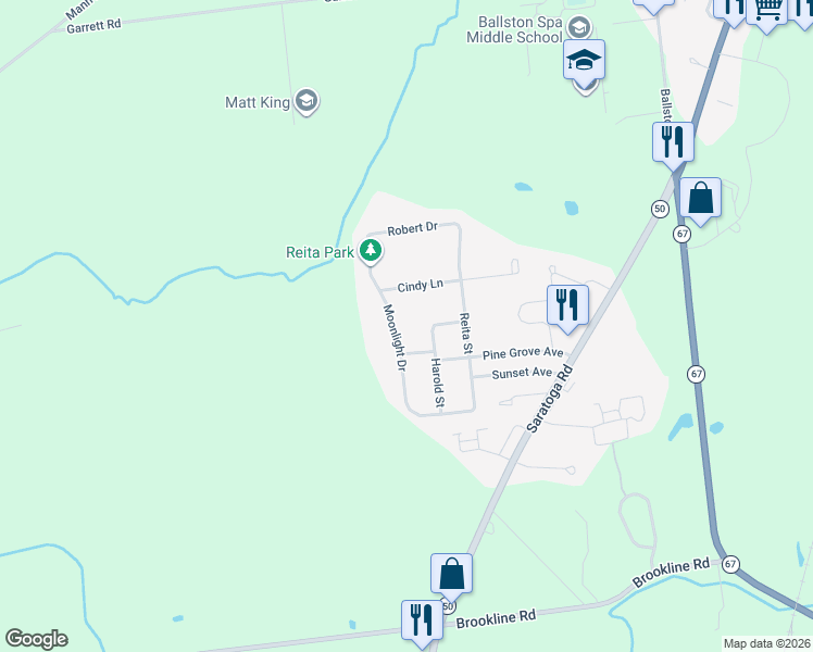 map of restaurants, bars, coffee shops, grocery stores, and more near 336 Moonlight Drive in Ballston Spa
