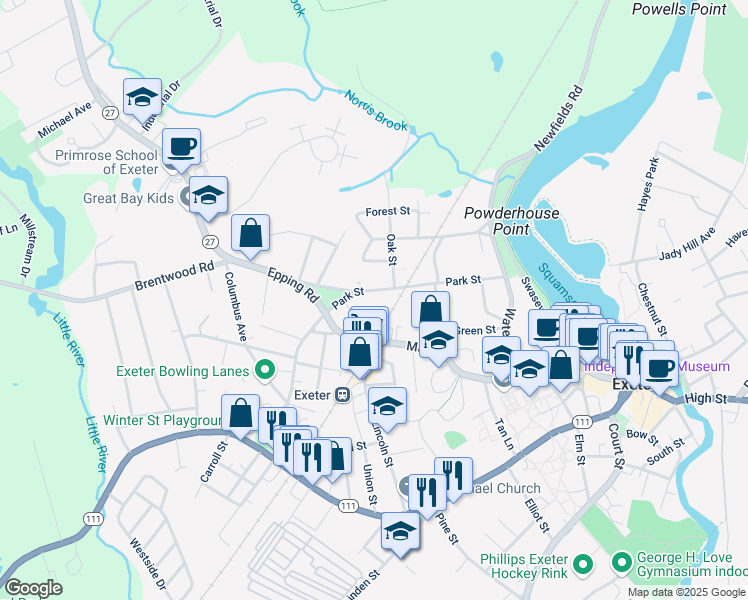 map of restaurants, bars, coffee shops, grocery stores, and more near 56 Park Street in Exeter