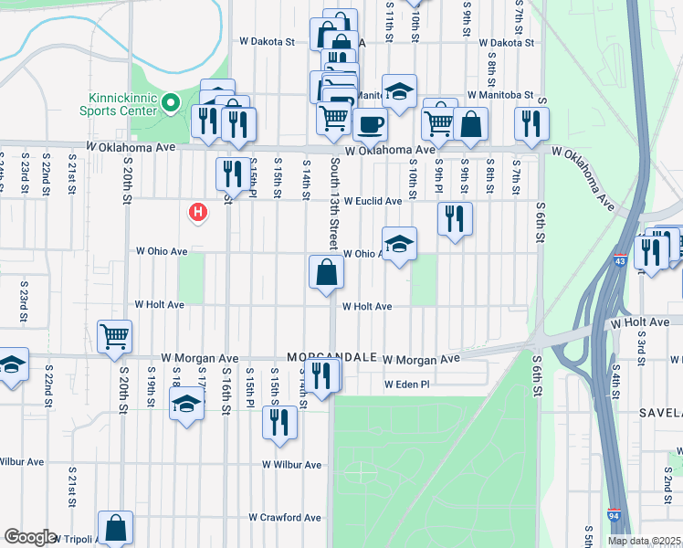 map of restaurants, bars, coffee shops, grocery stores, and more near 3328 South 13th Street in Milwaukee