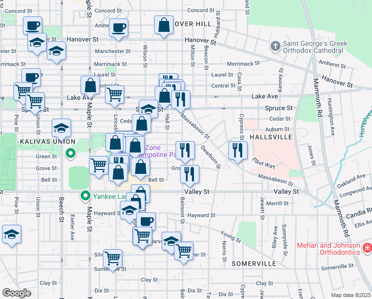 map of restaurants, bars, coffee shops, grocery stores, and more near 357 Belmont Street in Manchester