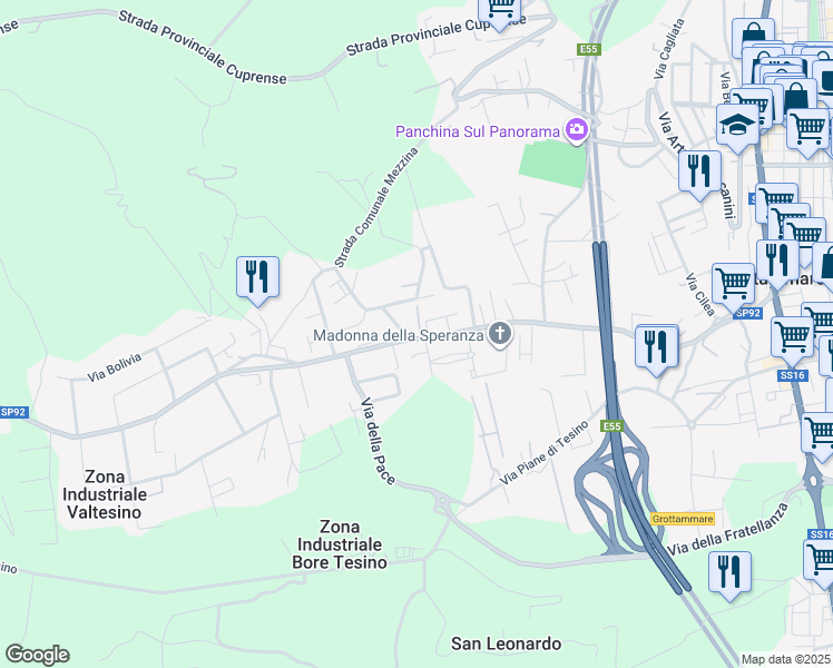 map of restaurants, bars, coffee shops, grocery stores, and more near 236 Strada Provinciale Val Tesino in Grottammare