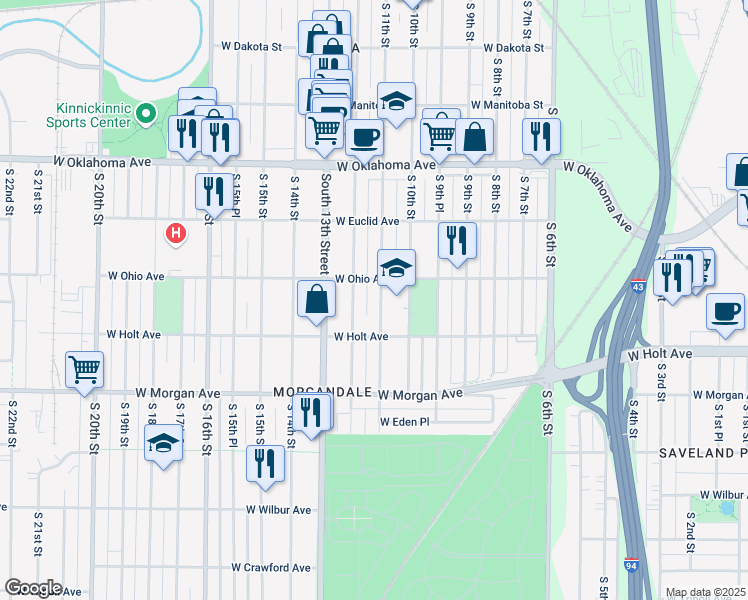 map of restaurants, bars, coffee shops, grocery stores, and more near 3329 South 11th Street in Milwaukee