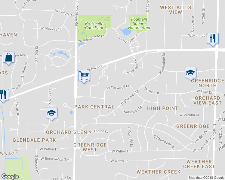 map of restaurants, bars, coffee shops, grocery stores, and more near 13575 West Foxwood Court in New Berlin