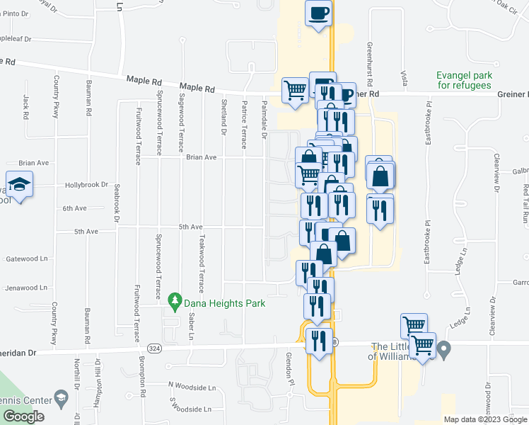 map of restaurants, bars, coffee shops, grocery stores, and more near 199 Palmdale Drive in Buffalo