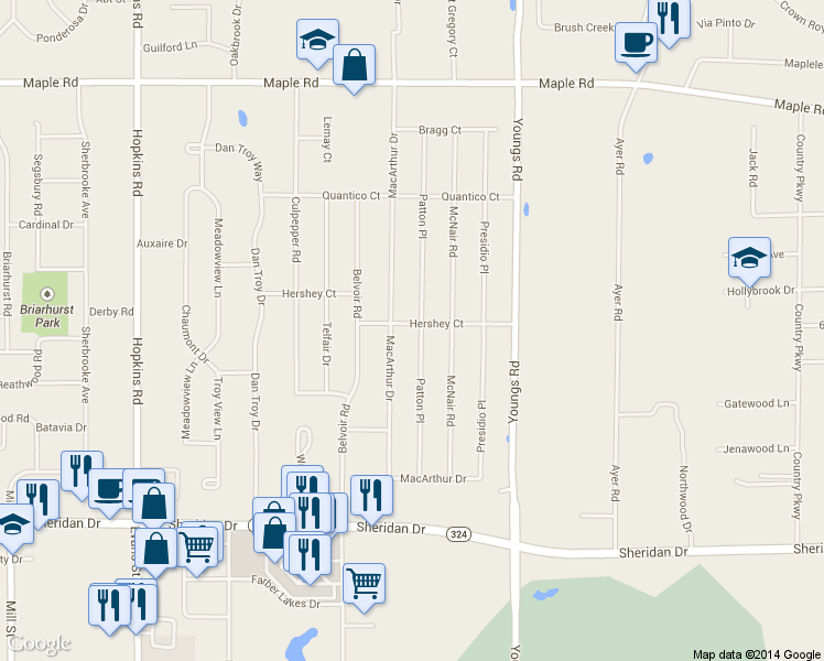 map of restaurants, bars, coffee shops, grocery stores, and more near 189 Patton Pl in Buffalo