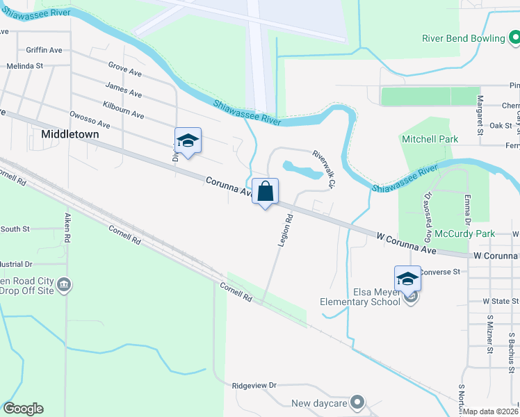 map of restaurants, bars, coffee shops, grocery stores, and more near 861 West Corunna Avenue in Corunna