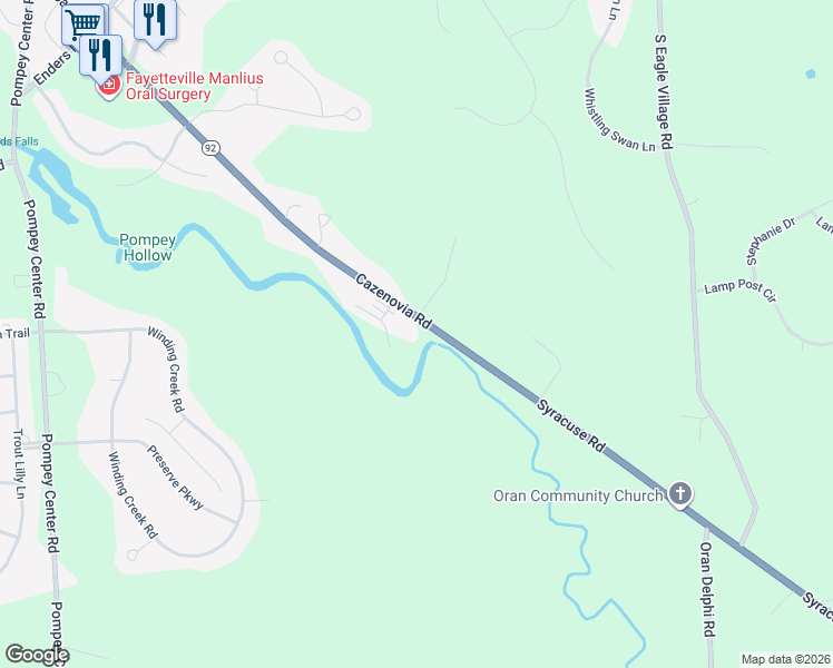 map of restaurants, bars, coffee shops, grocery stores, and more near 8422 Cazenovia Road in Manlius