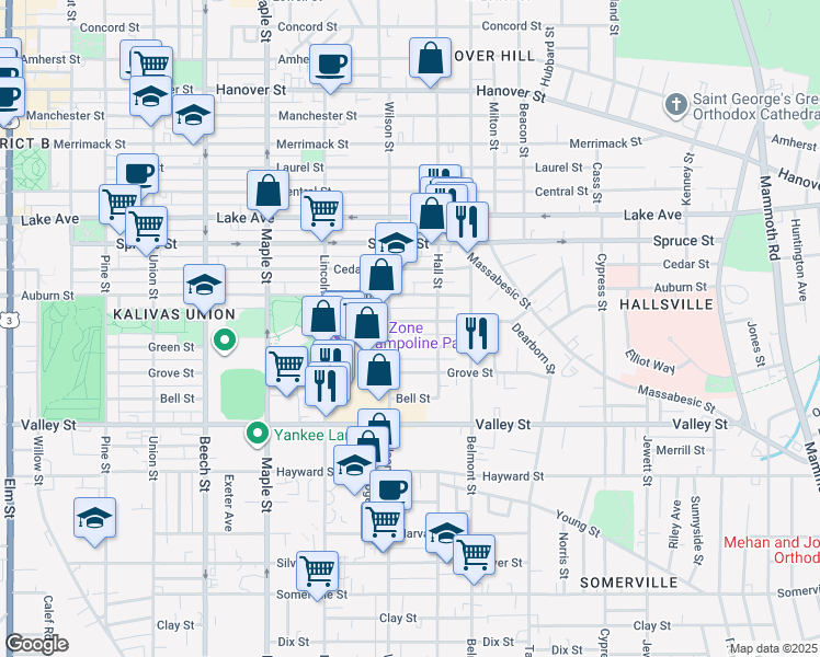 map of restaurants, bars, coffee shops, grocery stores, and more near 373 Wilson Street in Manchester
