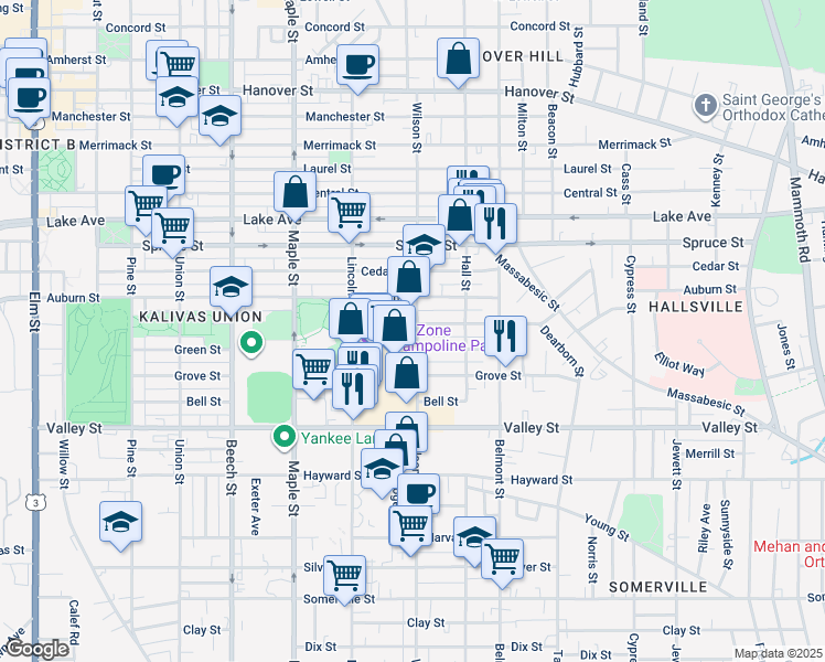 map of restaurants, bars, coffee shops, grocery stores, and more near 373 Wilson Street in Manchester