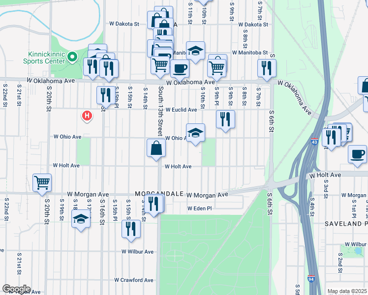 map of restaurants, bars, coffee shops, grocery stores, and more near 3329 South 11th Street in Milwaukee