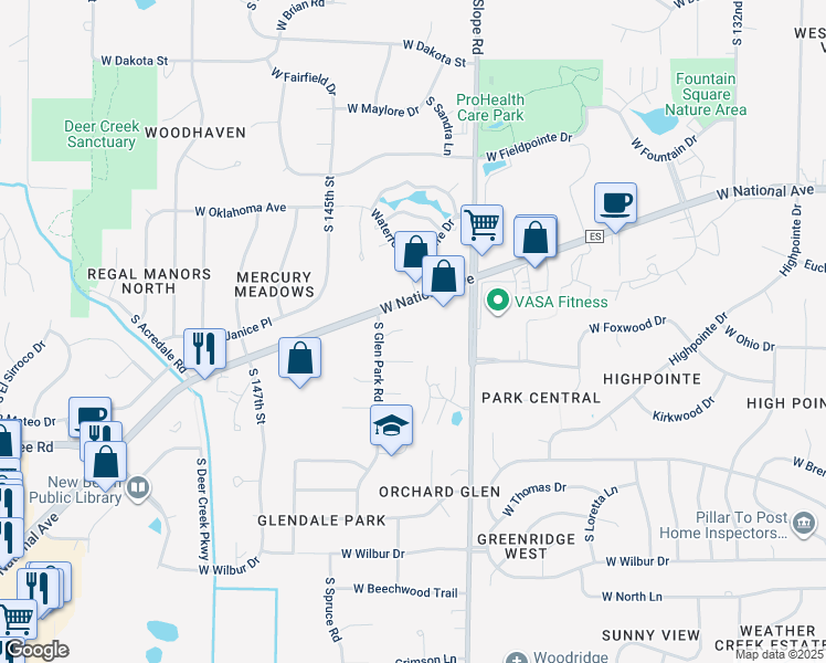 map of restaurants, bars, coffee shops, grocery stores, and more near 3324 Glen Park Court in New Berlin