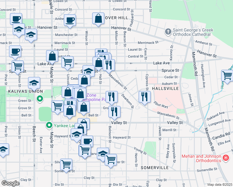 map of restaurants, bars, coffee shops, grocery stores, and more near 731 Summer Street in Manchester