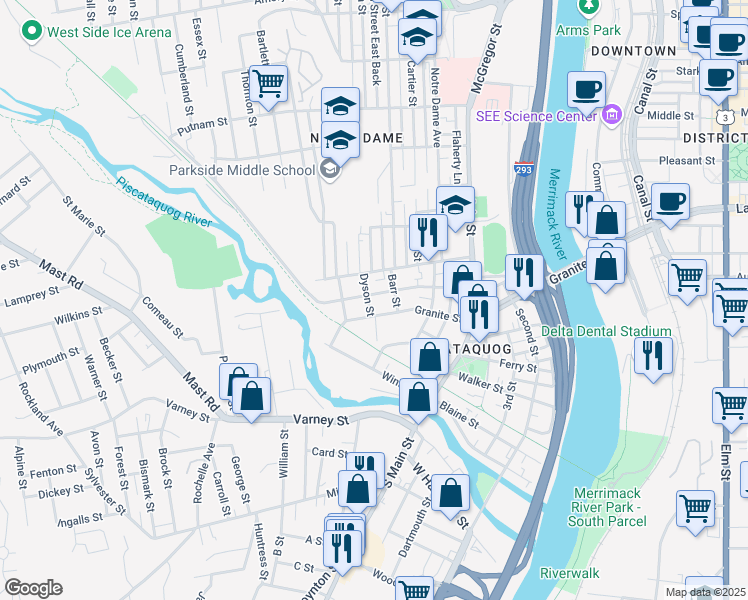 map of restaurants, bars, coffee shops, grocery stores, and more near 288 Douglas Street in Manchester