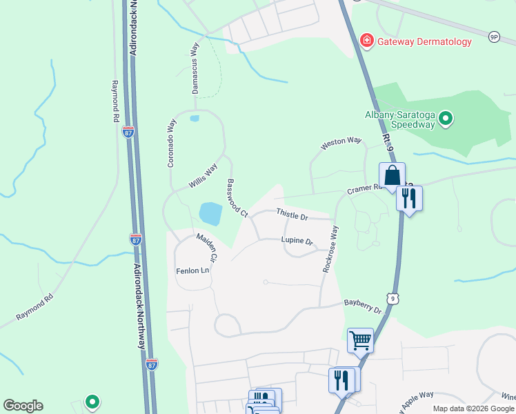 map of restaurants, bars, coffee shops, grocery stores, and more near 31 Thistle Drive in Ballston Spa