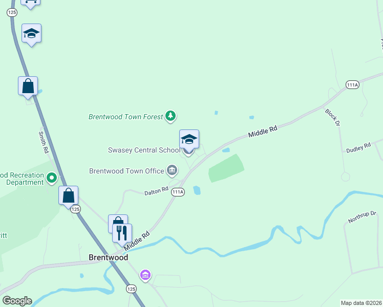 map of restaurants, bars, coffee shops, grocery stores, and more near 355 Middle Road in Brentwood