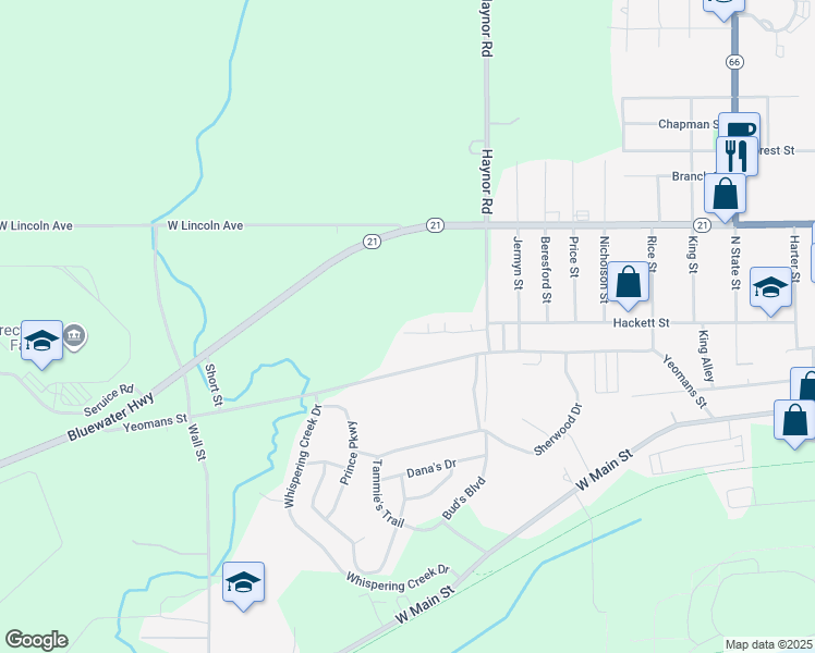 map of restaurants, bars, coffee shops, grocery stores, and more near 572 West Meadows Drive in Ionia